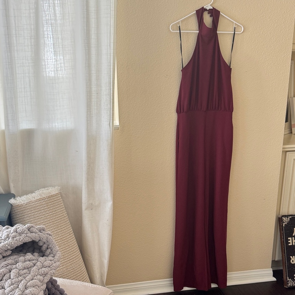 Lulu's Deep Burgundy Backless jumpsuit